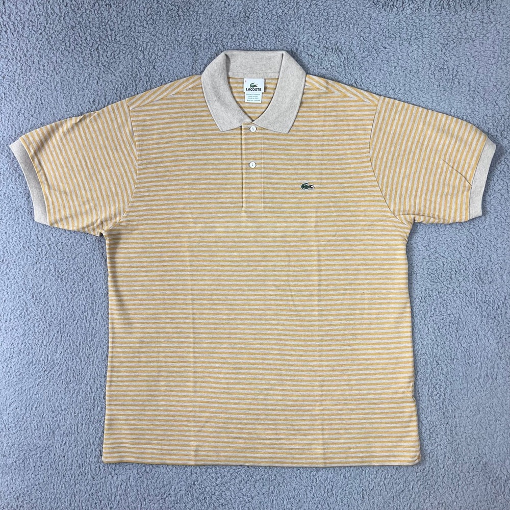 Lacoste Polo Shirt US Men XL (EU/L) Yellow Tan Striped Short Sleeve Cotton